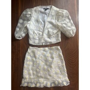 Floral White and Yellow Two-Piece Set